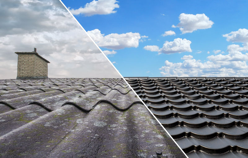 jydsk tagteknik gammelt eternittag med nyt decra tag